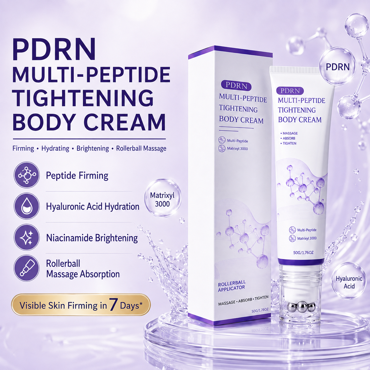 Crema Corporal PDRN Multipeptídica con Rodillo – Antienvejecimiento, Hidratante, Reafirmante y Reparadora de la Piel