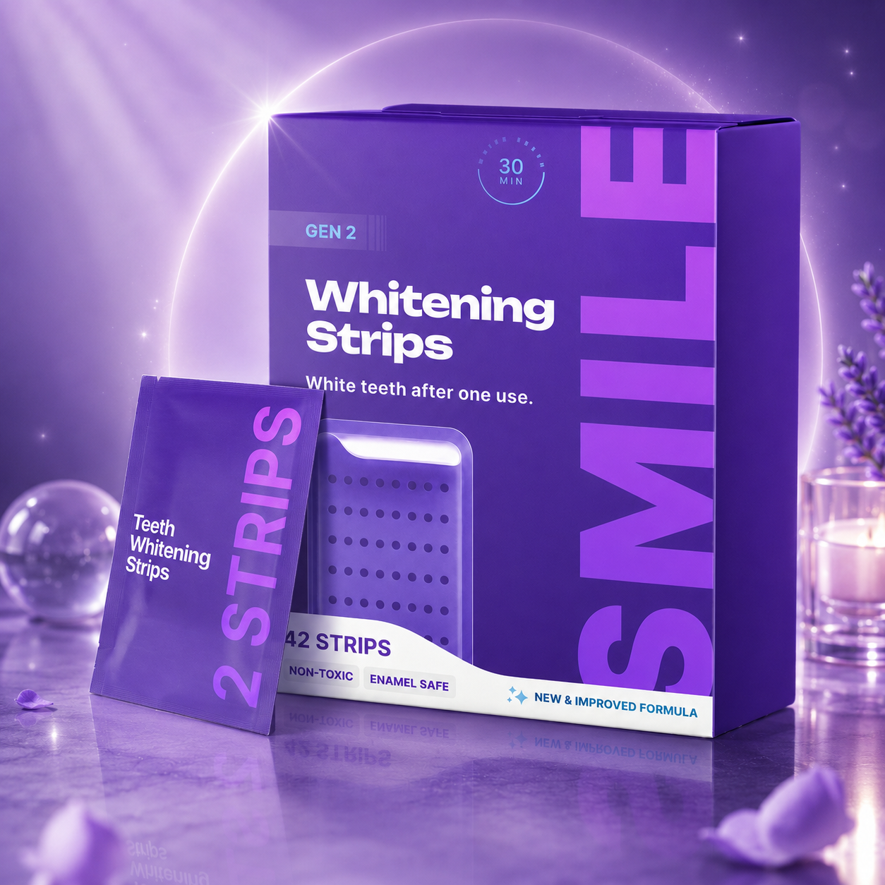 Purple Teeth Whitening Strips for a Brighter-Looking Smile