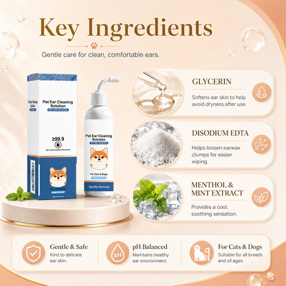 Gentle Pet Ear Wash for Dogs & Cats | Earwax & Odor Cleaning Solution