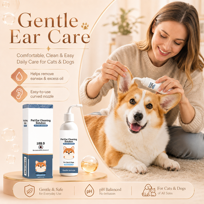 Gentle Pet Ear Wash for Dogs & Cats | Earwax & Odor Cleaning Solution