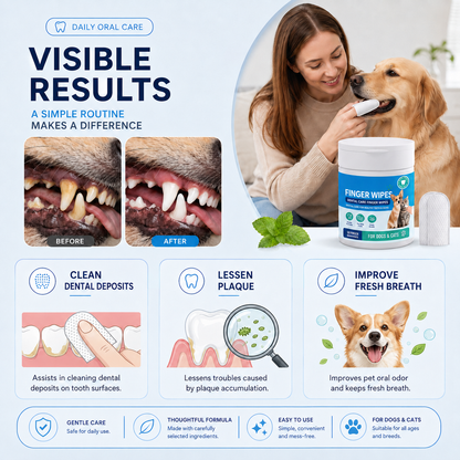 Dental Care Finger Wipes for Dogs & Cats – Easy Brush-Free Daily Oral Care