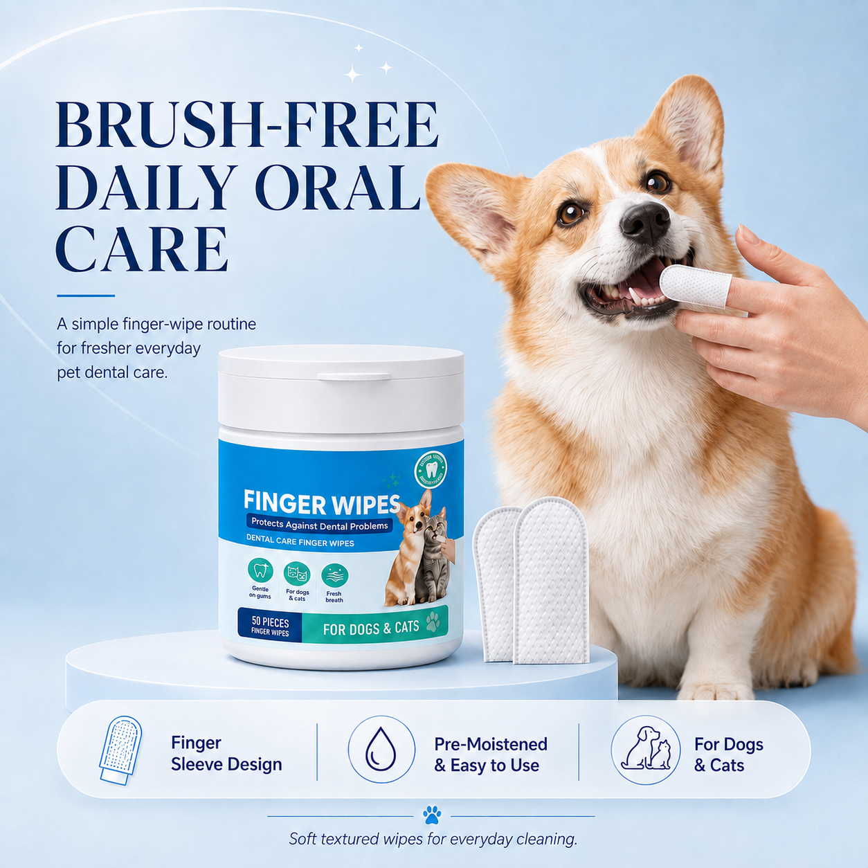 Dental Care Finger Wipes for Dogs & Cats – Easy Brush-Free Daily Oral Care