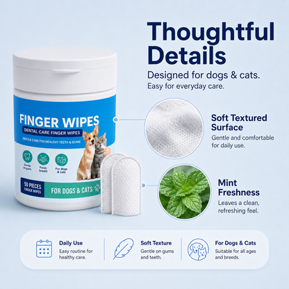 Dental Care Finger Wipes for Dogs & Cats – Easy Brush-Free Daily Oral Care