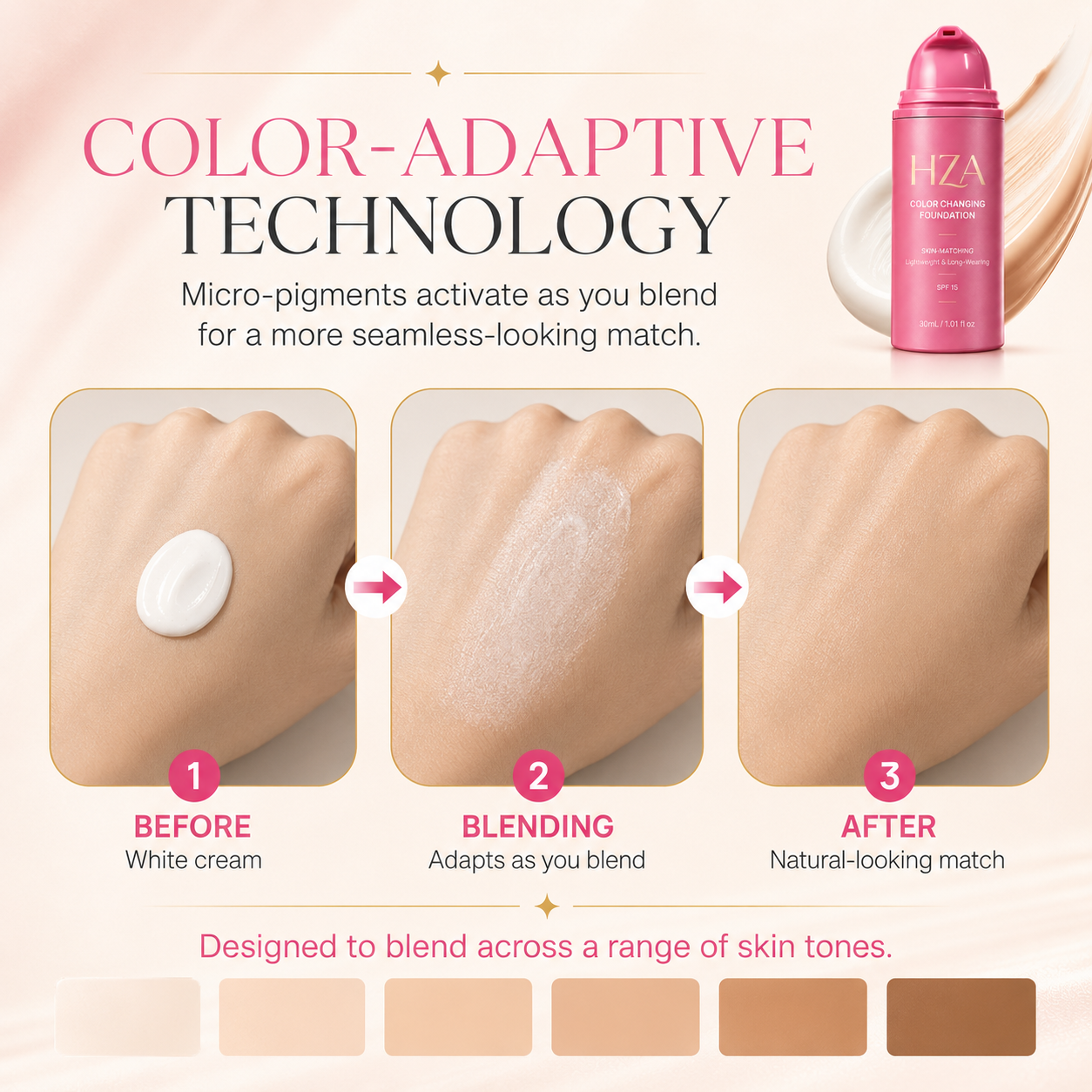 HZA Color-Changing Foundation – Adaptive Skin-Matching Lightweight Foundation SPF 15