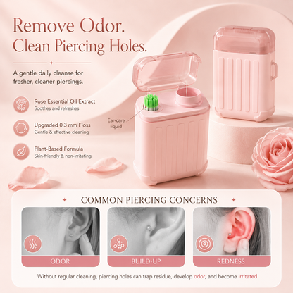 Rose-Infused Piercing Cleaning Floss – 0.3mm Gentle Ear Hole Cleanser, 240 PCS