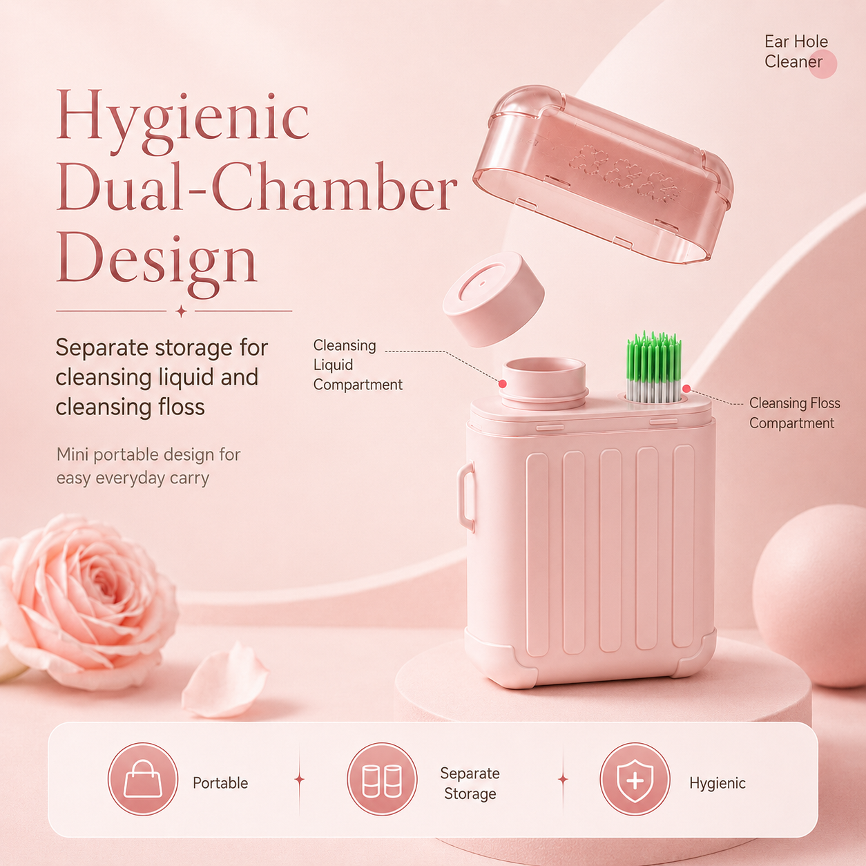 Rose-Infused Piercing Cleaning Floss – 0.3mm Gentle Ear Hole Cleanser, 240 PCS
