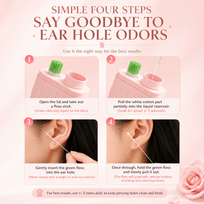 Rose-Infused Piercing Cleaning Floss – 0.3mm Gentle Ear Hole Cleanser, 240 PCS